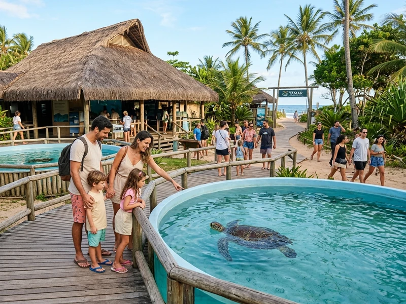 Roteiro de 3 dias sob medida para familias multigeracionais curtirem o verao baiano sem correria 🌴. O itinerario equilibra educacao ambiental interativa no Projeto TAMAR e no Espaco Baleia Jubarte com praias protegidas de aguas mansas e calmas, ideais para criancas pequenas e idosos 🐢. Conta com visitas acessiveis ao Parque Historico Garcia D Avila e pausas estrategicas nos horarios de sol forte, garantindo bem-estar, comodidade e seguranca para todas as idades na vila de pedestres.